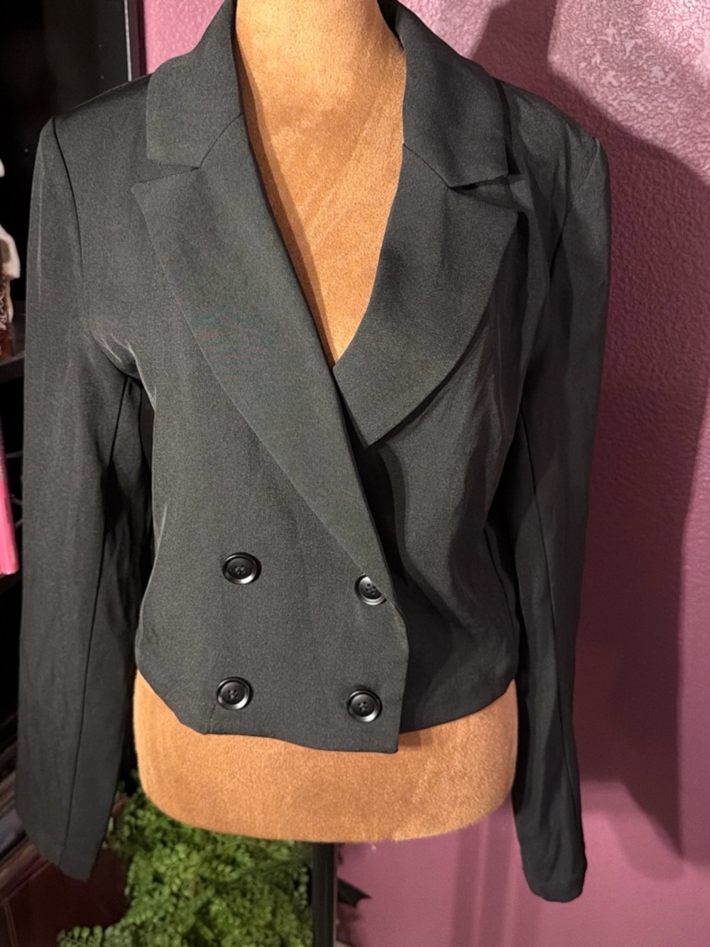 Black Double-Breasted cropped Women's Blazer